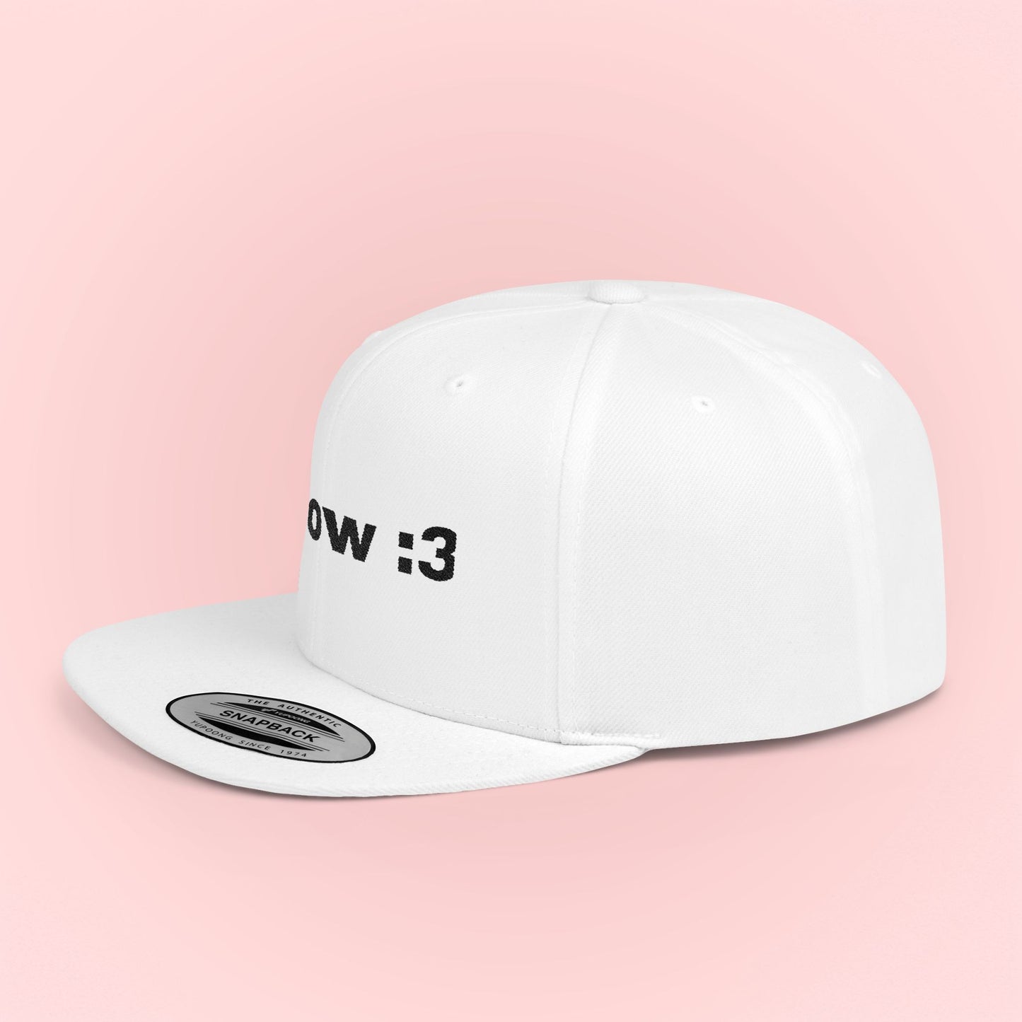 Snapback Cap with 'Meow :3' Text Design