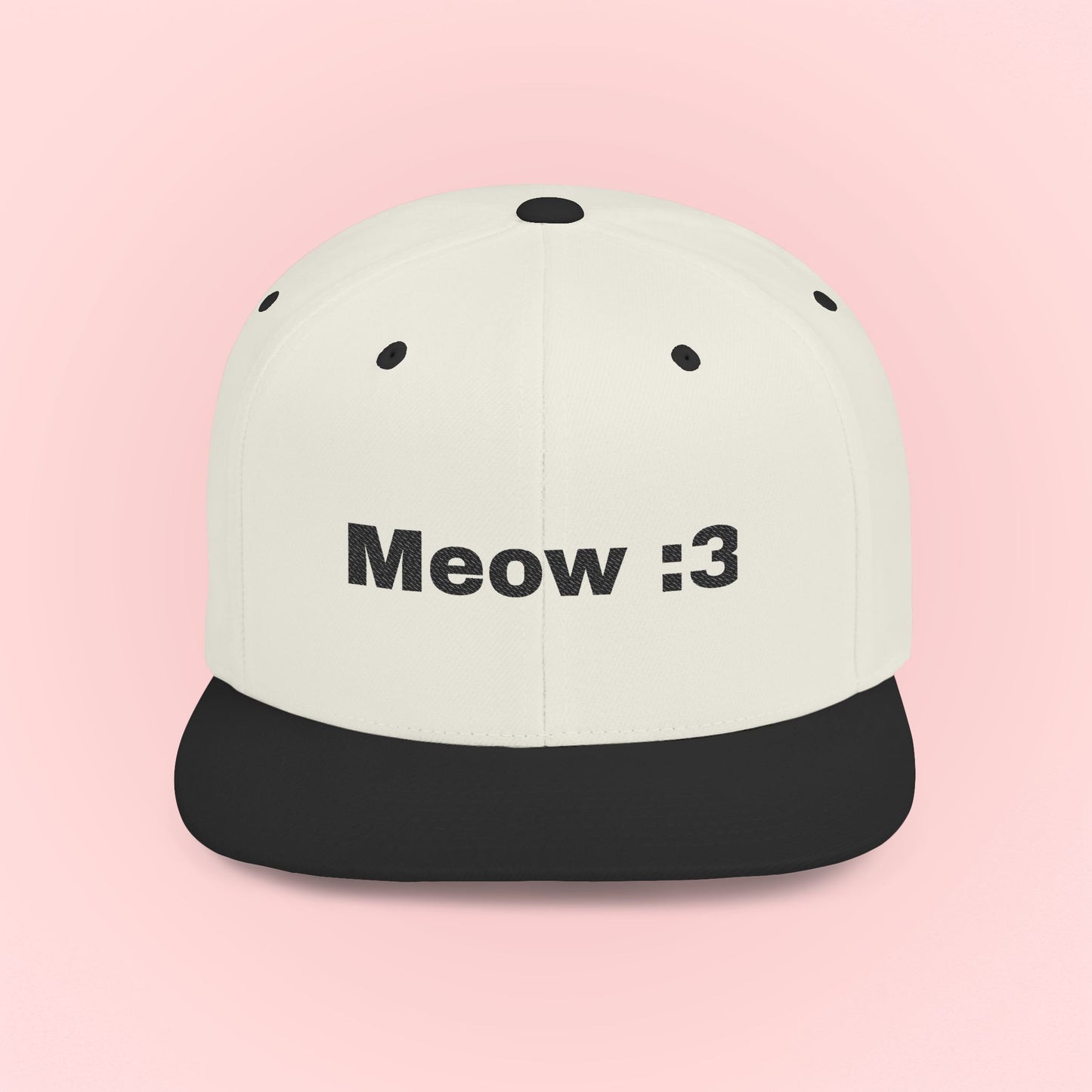 Snapback Cap with 'Meow :3' Text Design
