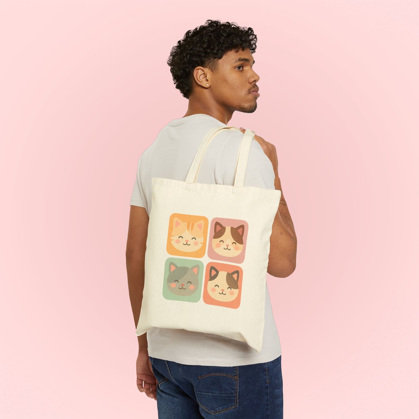 Cotton Canvas Tote Bag - 4 Cat Bag Design