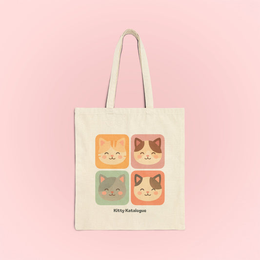 Cotton Canvas Tote Bag - 4 Cat Bag Design