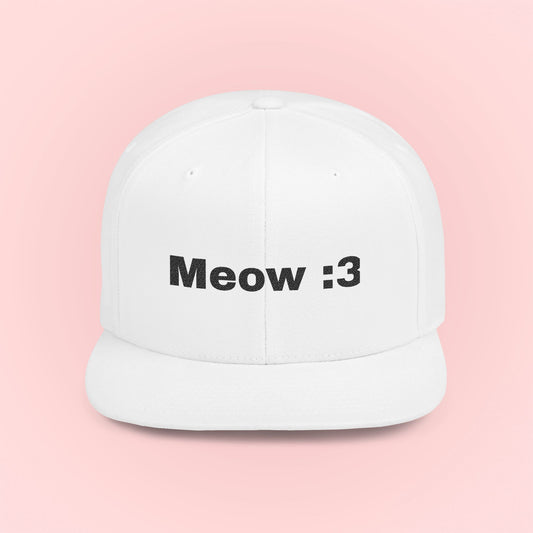 Snapback Cap with 'Meow :3' Text Design